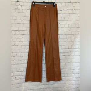 Brown Faux Leather Wide-Leg Pants